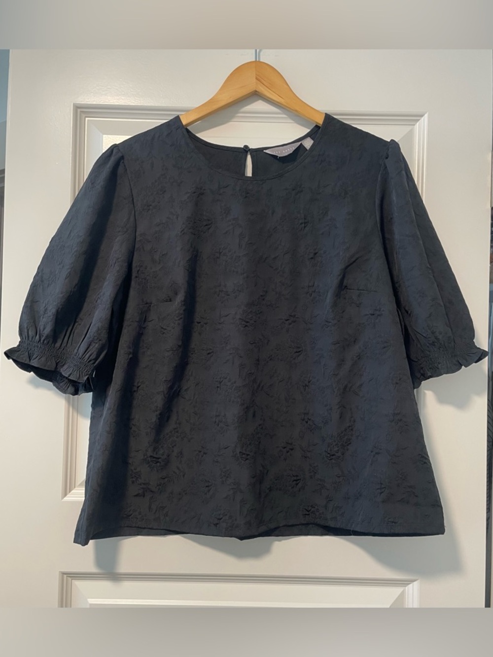 Ted Baker Black Floral Textured Puff Sleeve Top